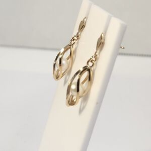 VTG 14K Solid Gold LOOSE Pearl Open Twist Dangle Drop Stud Earrings